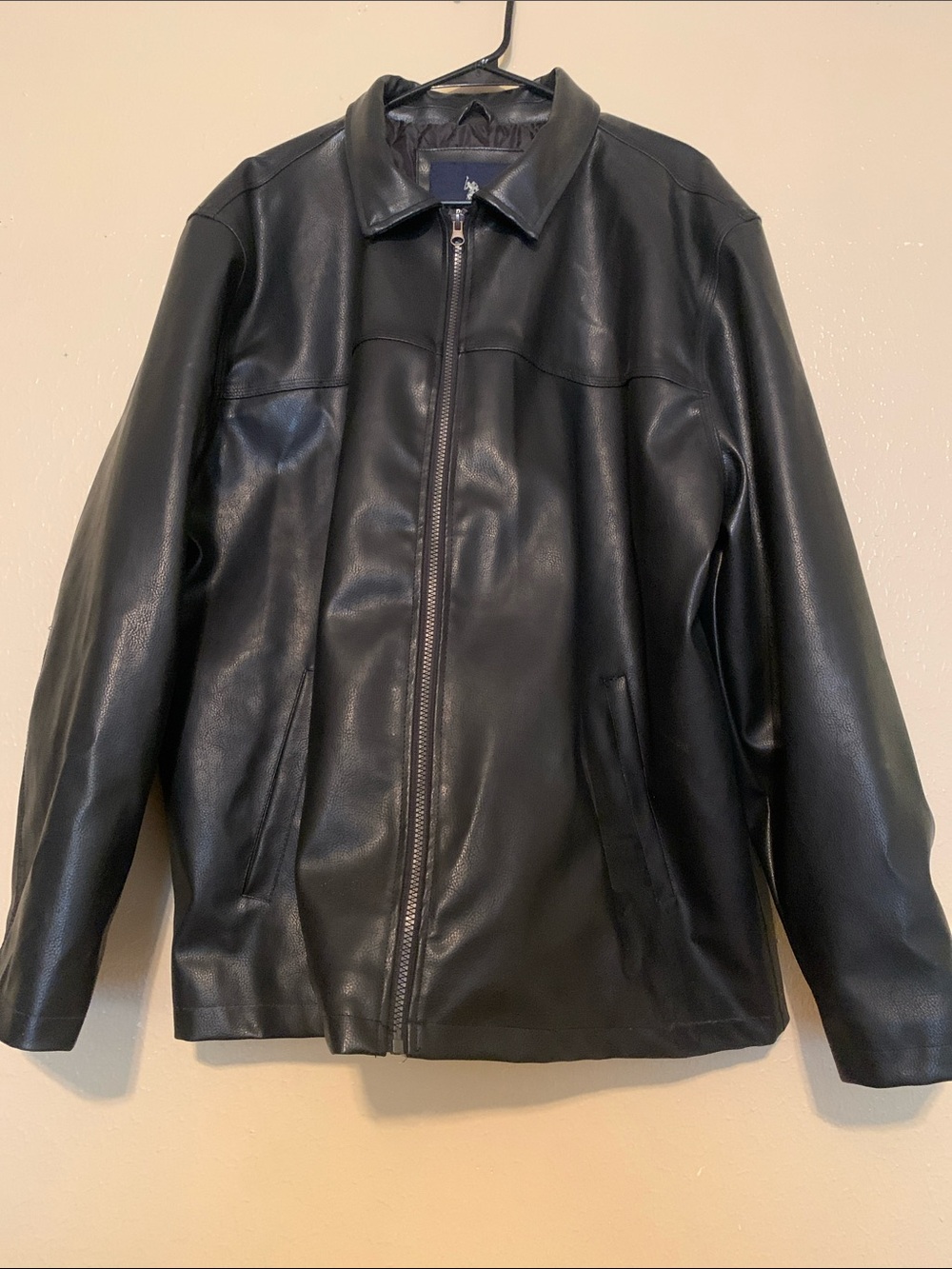 U.S. Polo Assn. Men's Black Faux Leather Zip Jacket (XXL)